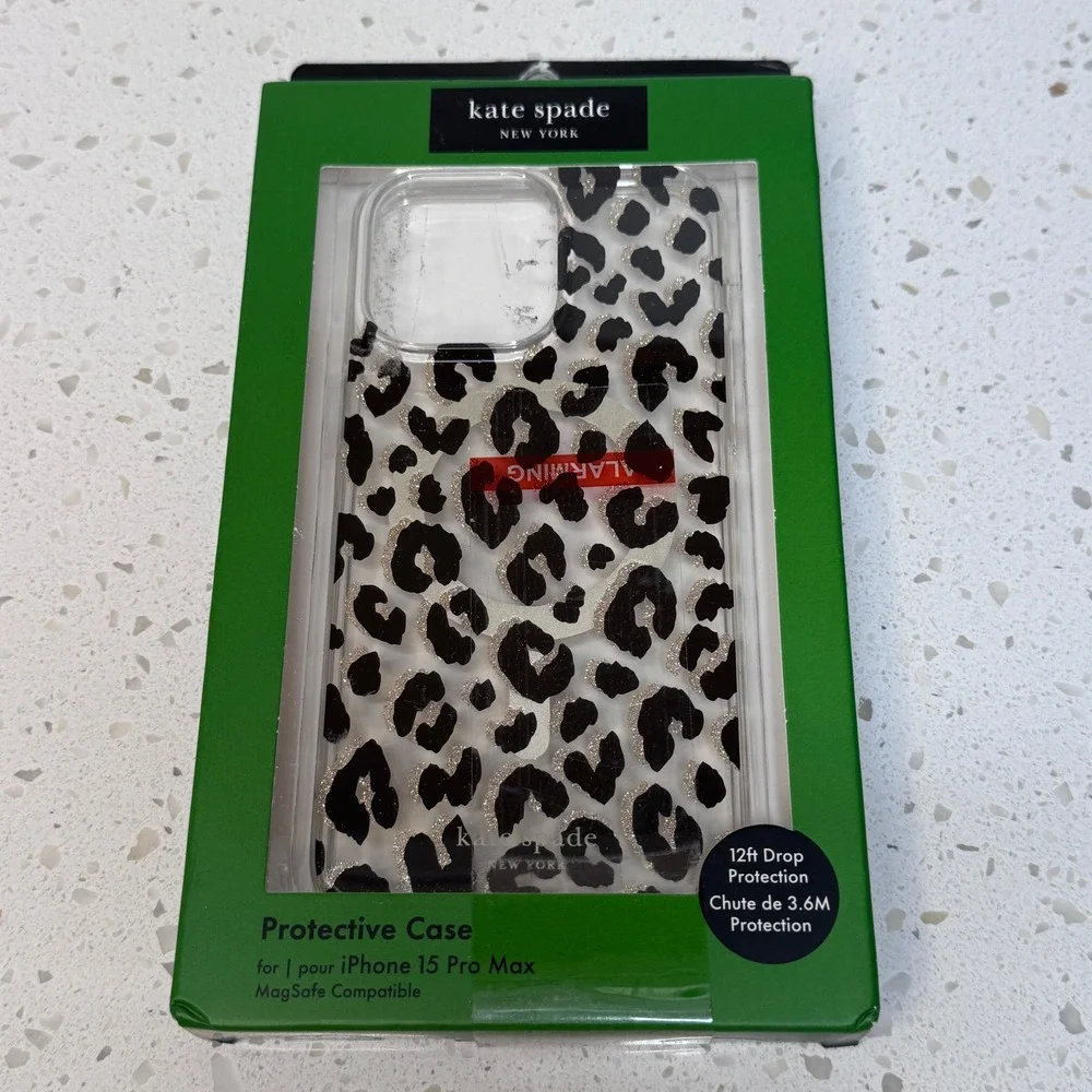 Kate Spade for iPhone 15 Pro Max Case Leopard Print Glitter MagSafe Case